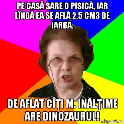 Pe casă sare o pisică, iar lîngă ea se află 2,5 cm3 de iarbă. De aflat cîţi m. inălţime are dinozaurul!, Мем Типичная училка