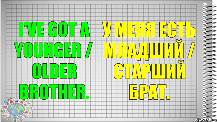 I've got a younger / older brother. У меня есть младший / старший брат., Комикс   Блокнот перевод