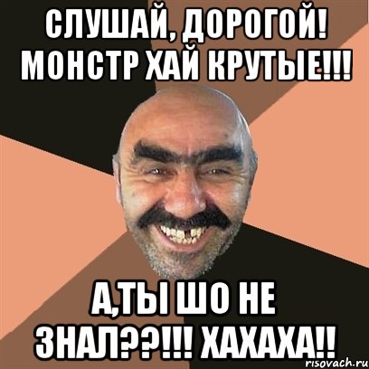 Слушай, дорогой! Монстр Хай КРУТЫЕ!!! А,ты шо не знал??!!! ХаХаХа!!, Мем Я твой дом труба шатал