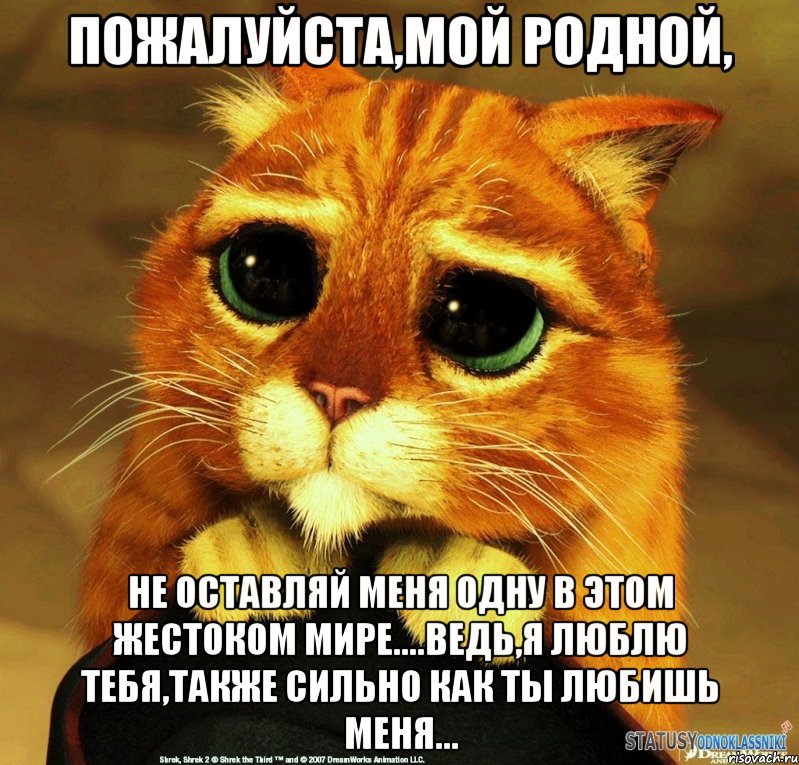 ПОЖАЛУЙСТА,МОЙ РОДНОЙ, НЕ ОСТАВЛЯЙ МЕНЯ ОДНУ В ЭТОМ ЖЕСТОКОМ МИРЕ....ВЕДЬ,Я ЛЮБЛЮ ТЕБЯ,ТАКЖЕ СИЛЬНО КАК ТЫ ЛЮБИШЬ МЕНЯ...