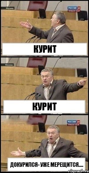 курит курит докурился- уже мерещится...., Комикс Жириновский разводит руками 3