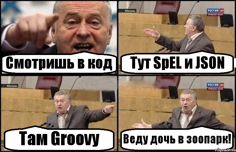 Смотришь в код Тут SpEL и JSON Там Groovy Веду дочь в зоопарк!, Комикс Жириновский