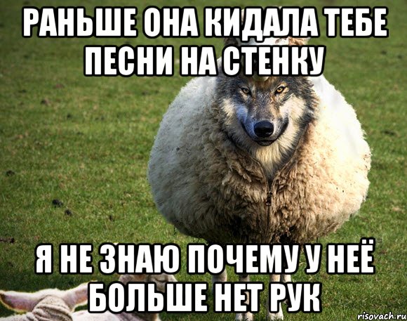 Раньше она кидала тебе песни на стенку я не знаю почему у неё больше нет рук, Мем Злая Овца