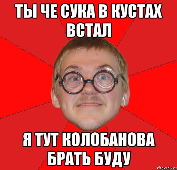 Ты че сука в кустах встал Я тут Колобанова брать буду, Мем Злой Типичный Ботан