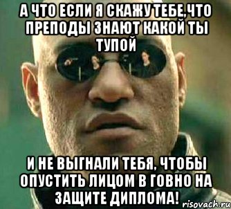 А что если я скажу тебе,что преподы знают какой ты тупой и не выгнали тебя, чтобы опустить лицом в говно на защите диплома!, Мем  а что если я скажу тебе