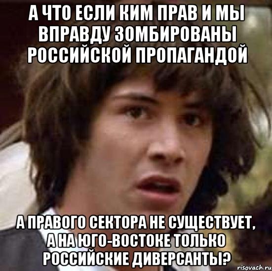 А что если Ким прав и мы вправду зомбированы российской пропагандой а правого сектора не существует, а на юго-востоке только российские диверсанты?, Мем А что если (Киану Ривз)