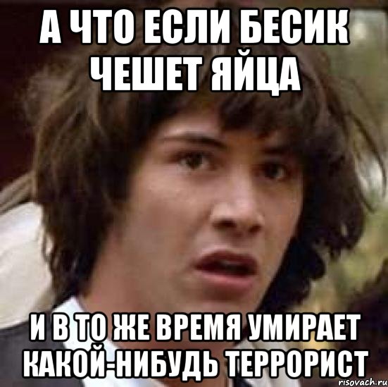 А что если Бесик чешет яйца И в то же время умирает какой-нибудь террорист, Мем А что если (Киану Ривз)