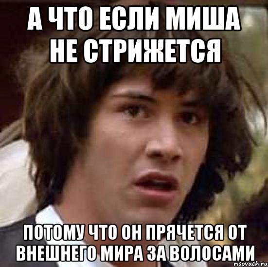 а что если миша не стрижется потому что он прячется от внешнего мира за волосами, Мем А что если (Киану Ривз)