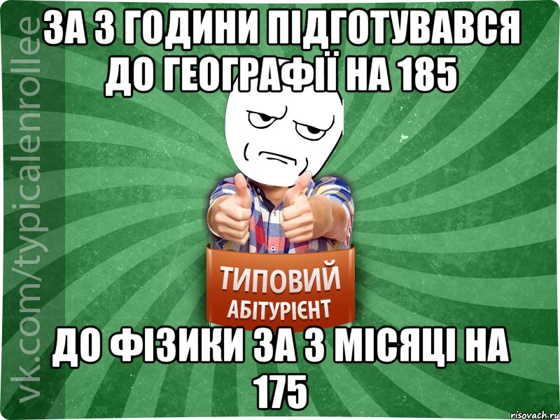 За 3 години підготувався до географії на 185 До фізики за 3 місяці на 175, Мем абтура1