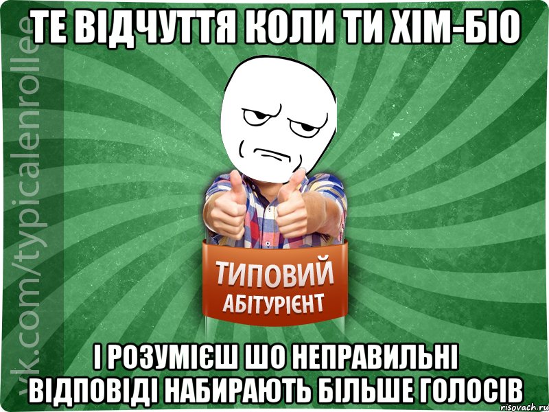 Те відчуття коли ти хім-біо І розумієш шо неправильні відповіді набирають більше голосів, Мем абтура1