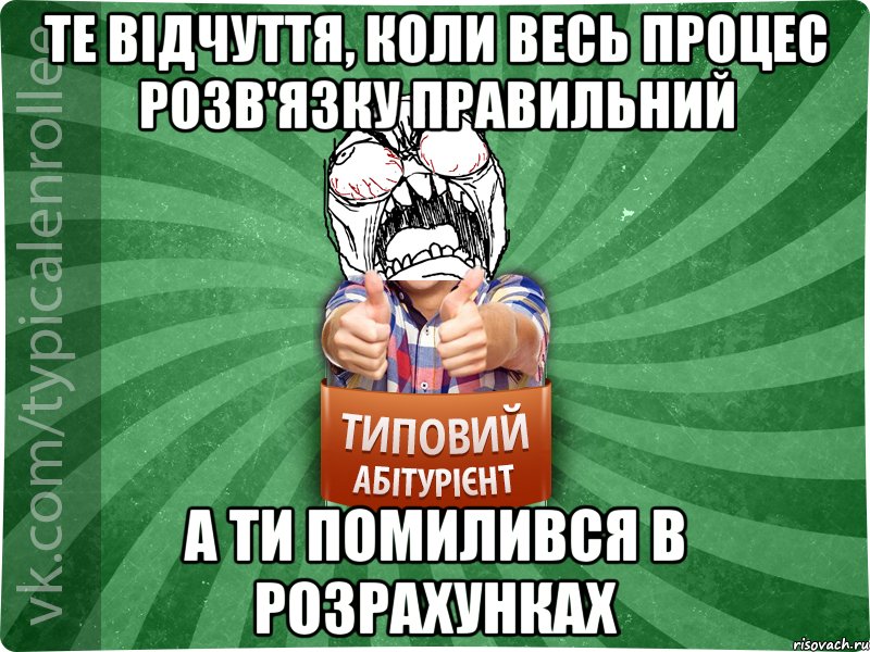 те відчуття, коли весь процес розв'язку правильний а ти помилився в розрахунках, Мем абтура2