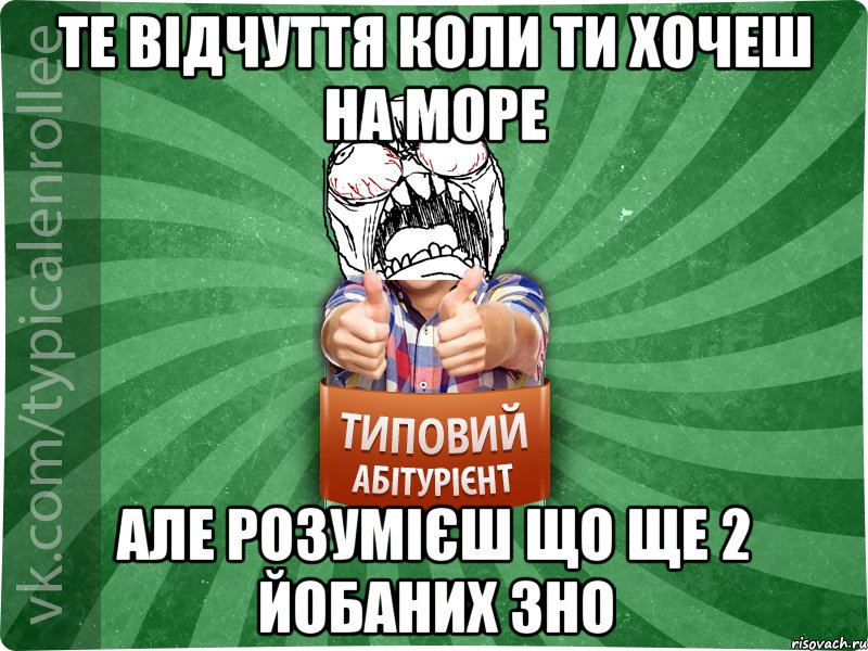 те відчуття коли ти хочеш на море але розумієш що ще 2 йобаних ЗНО, Мем абтура2