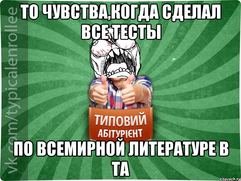 То чувства,когда сделал все тесты По всемирной литературе в ТА, Мем абтура2