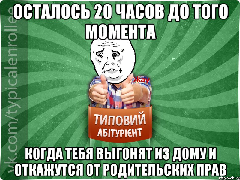 осталось 20 часов до того момента когда тебя выгонят из дому и откажутся от родительских прав, Мем абтура4