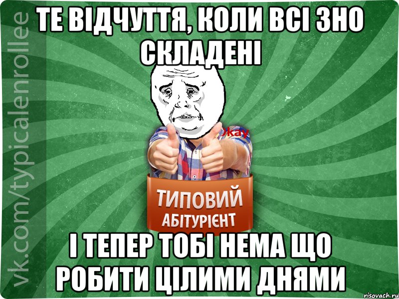 Те відчуття, коли всі ЗНО складені і тепер тобі нема що робити цілими днями, Мем абтура4