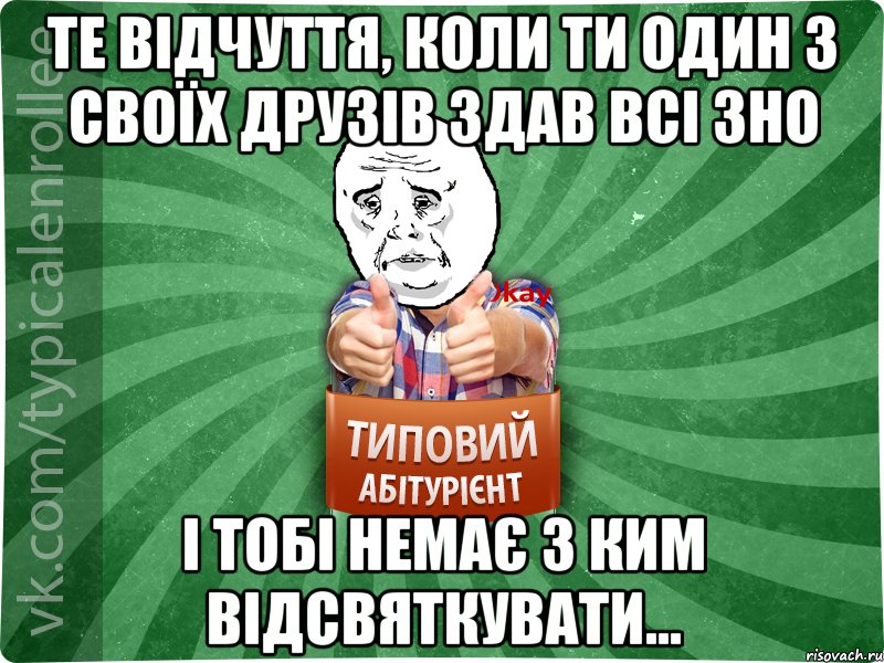 Те відчуття, коли ти один з своїх друзів здав всі ЗНО і тобі немає з ким відсвяткувати..., Мем абтура4