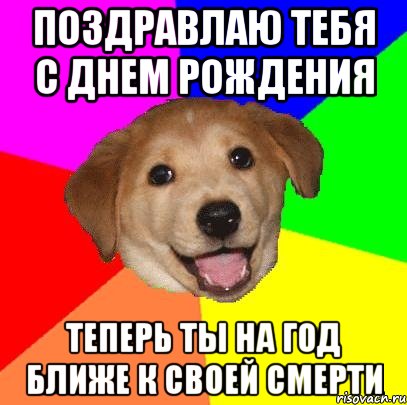поздравлаю тебя с днем рождения теперь ты на год ближе к своей смерти, Мем Advice Dog
