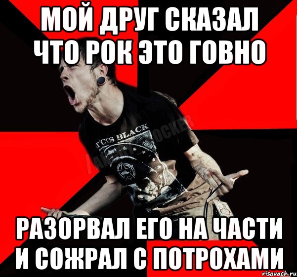 мой друг сказал что рок это говно разорвал его на части и сожрал с потрохами, Мем Агрессивный рокер