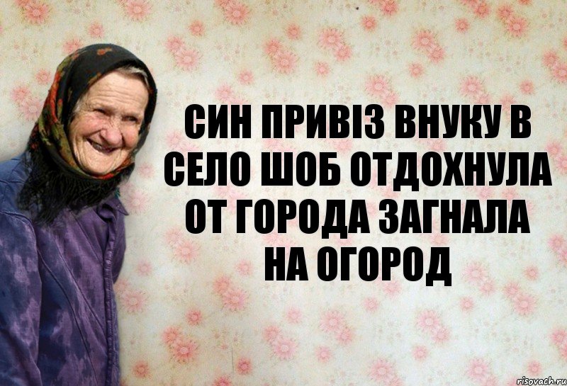 син привіз внуку в село шоб отдохнула от города загнала на огород, Комикс Анекдоти Баби Нюри