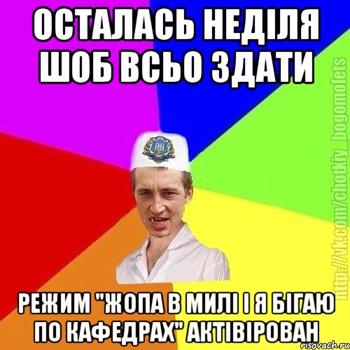 Осталась неділя шоб всьо здати Режим "жопа в милі і я бігаю по кафедрах" актівірован