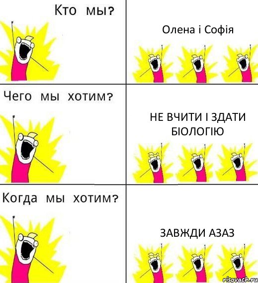 Олена і Софія не вчити і здати біологію завжди азаз, Комикс Что мы хотим