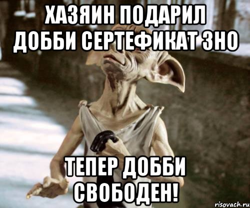 хазяин подарил добби сертефикат зно Тепер добби свободен!