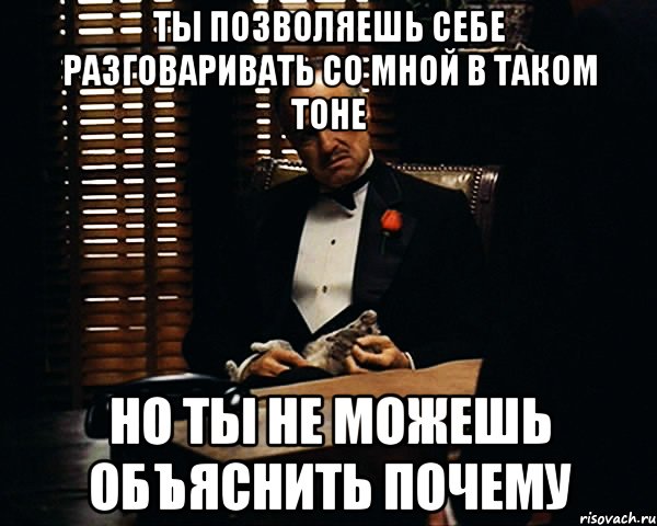 Ты позволяешь себе разговаривать со мной в таком тоне но ты не можешь объяснить почему, Мем Дон Вито Корлеоне