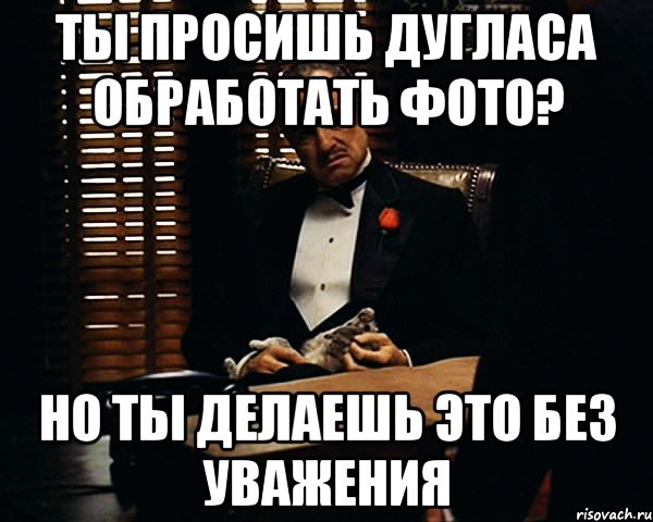 Ты просишь Дугласа обработать фото? Но ты делаешь это без уважения, Мем Дон Вито Корлеоне