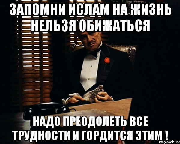 запомни Ислам на жизнь нельзя обижаться надо преодолеть все трудности и гордится этим !, Мем Дон Вито Корлеоне