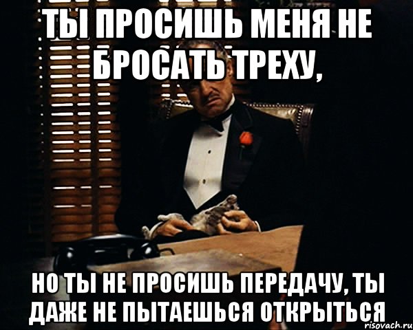 ты просишь меня не бросать треху, но ты не просишь передачу, ты даже не пытаешься открыться, Мем Дон Вито Корлеоне