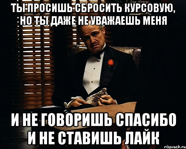 Ты просишь сбросить курсовую, но ты даже не уважаешь меня и не говоришь спасибо и не ставишь лайк, Мем Дон Вито Корлеоне