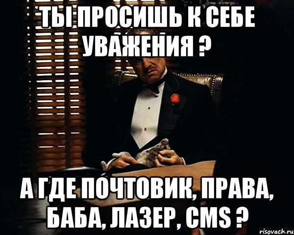 Ты просишь к себе уважения ? А где почтовик, права, баба, лазер, CMS ?, Мем Дон Вито Корлеоне