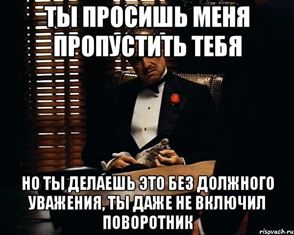 ты просишь меня пропустить тебя но ты делаешь это без должного уважения, ты даже не включил поворотник, Мем Дон Вито Корлеоне