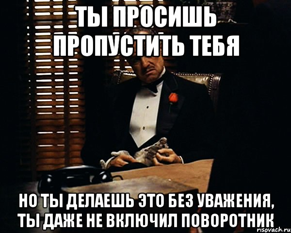 ты просишь пропустить тебя но ты делаешь это без уважения, ты даже не включил поворотник, Мем Дон Вито Корлеоне