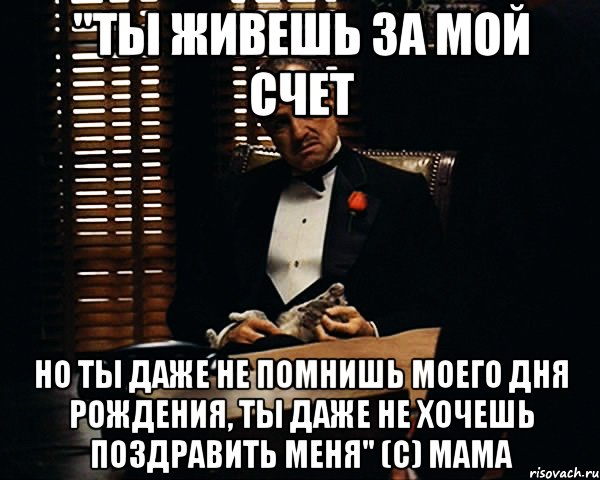 "ты живешь за мой счет но ты даже не помнишь моего дня рождения, ты даже не хочешь поздравить меня" (С) МАМА, Мем Дон Вито Корлеоне