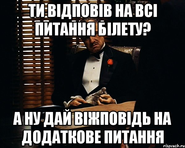 ти відповів на всі питання білету? а ну дай віжповідь на додаткове питання, Мем Дон Вито Корлеоне