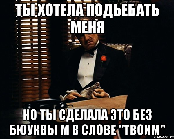 ты хотела подьебать меня но ты сделала это без бюуквы М в слове "Твоим", Мем Дон Вито Корлеоне