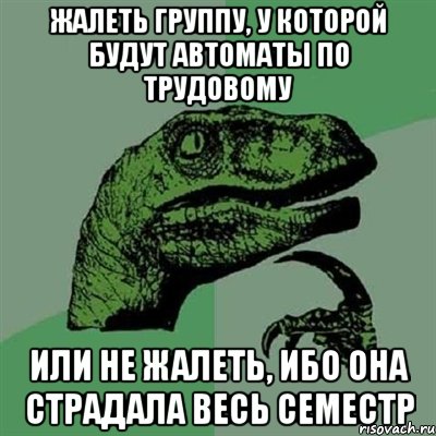 жалеть группу, у которой будут автоматы по трудовому или не жалеть, ибо она страдала весь семестр, Мем Филосораптор