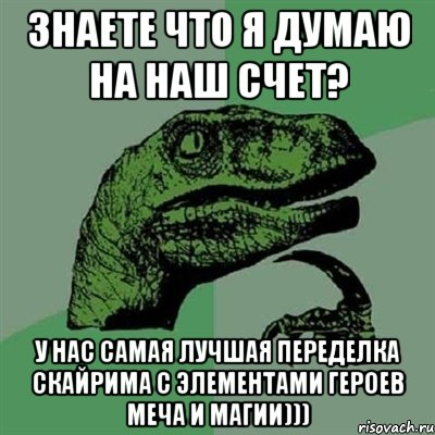 Знаете что я думаю на наш счет? У нас самая лучшая переделка Скайрима с элементами Героев меча и магии))), Мем Филосораптор