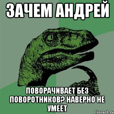 Зачем Андрей Поворачивает без поворотников? Наверно не умеет, Мем Филосораптор