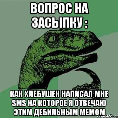 ВОПРОС НА ЗАСЫПКУ : КАК ХЛЕБУШЕК НАПИСАЛ МНЕ SMS НА КОТОРОЕ Я ОТВЕЧАЮ ЭТИМ ДЕБИЛЬНЫМ МЕМОМ, Мем Филосораптор