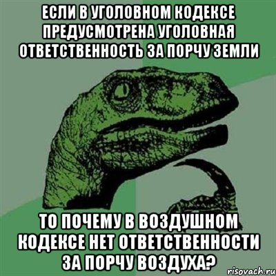 если в Уголовном кодексе предусмотрена уголовная ответственность за порчу земли то почему в Воздушном кодексе нет ответственности за порчу воздуха?, Мем Филосораптор