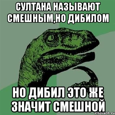 Султана называют смешным,но дибилом но дибил это же значит смешной, Мем Филосораптор