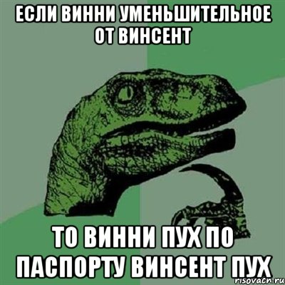 Если Винни уменьшительное от Винсент то Винни Пух по паспорту Винсент Пух, Мем Филосораптор