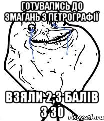 Готувались до змагань з петрографії взяли 2,3 балів з 30, Мем Forever Alone