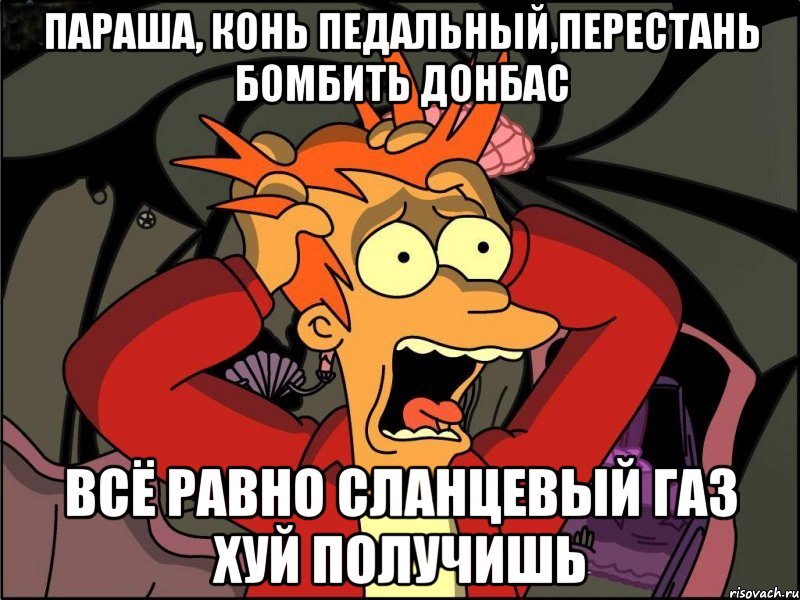 Параша, конь педальный,перестань бомбить донбас Всё равно сланцевый газ хуй получишь, Мем Фрай в панике