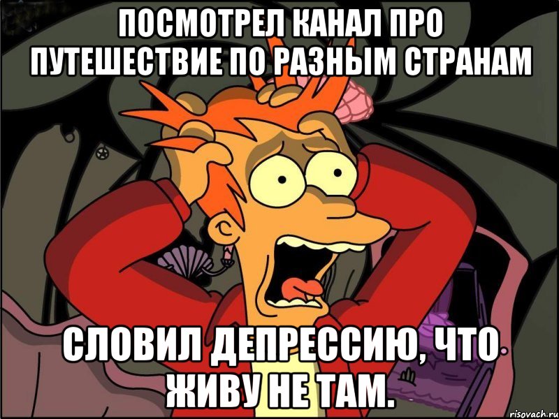 посмотрел канал про путешествие по разным странам словил депрессию, что живу не там., Мем Фрай в панике