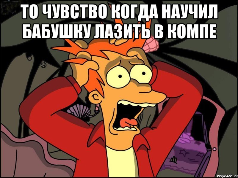 то чувство когда научил бабушку лазить в компе , Мем Фрай в панике