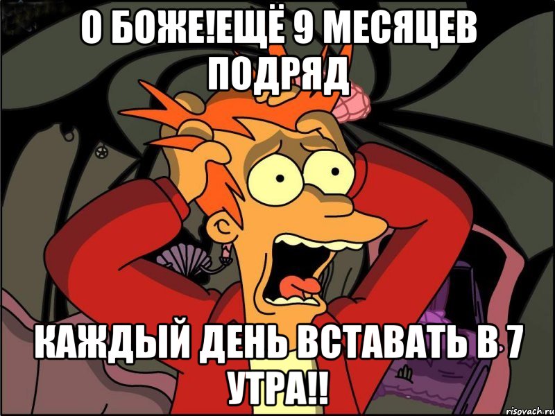 О боже!ещё 9 месяцев подряд каждый день вставать в 7 утра!!, Мем Фрай в панике