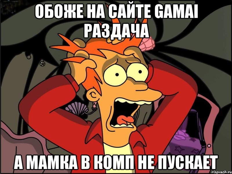 Обоже на сайте Gamai раздача А мамка в комп не пускает, Мем Фрай в панике